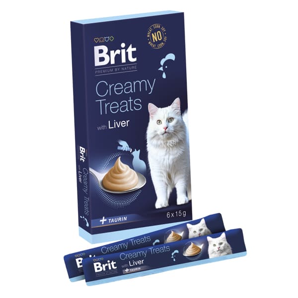 BRIT PREMIUM by Nature Cat Creamy Treats cu Ficat 6x15 g | Recompensa Cremoasa pentru Pisici Adulte cu Ficat si Taurina