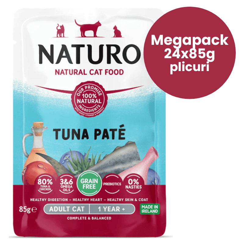 NATURO Adult Cat Grain Free Pate cu Ton si Pui Megapack 24x85 g | Hrana Umeda Completa fara Cereale 100% Naturala pentru Pisici Adulte