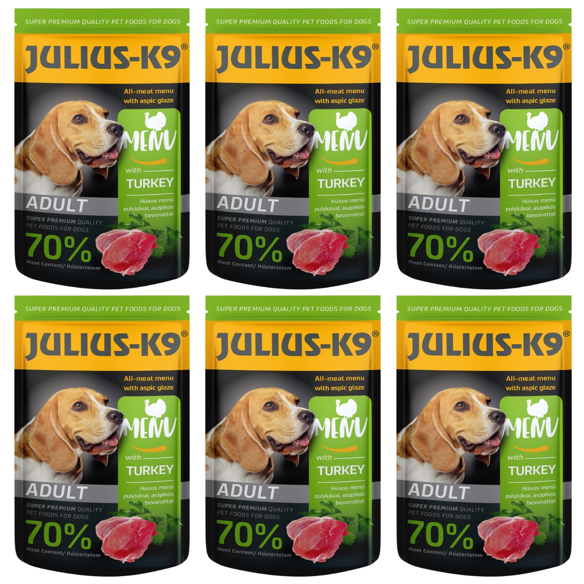 JULIUS K9 DOG, Set Plicuri Hrana Umeda Pentru Caini, Pate cu Curcan in Aspic, 6x125g