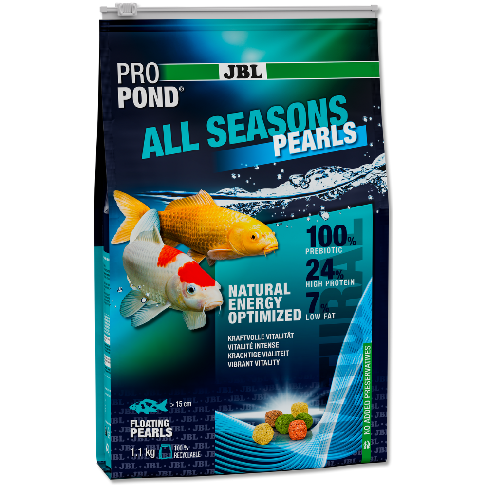 JBL ProPond All Seasons Floating Pearls – Hrană Completă, tip Granule Plutitoare, pentru Koi si Pești de Iaz, 24% Proteină, 1.1 kg