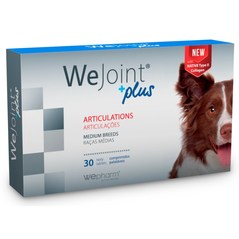 WePHARM WeJoint Plus Medium Breed 30 Comprimate – Supliment cu Colagen Tip II pentru Articulatii Sanatoase la Caini de Talie Medie