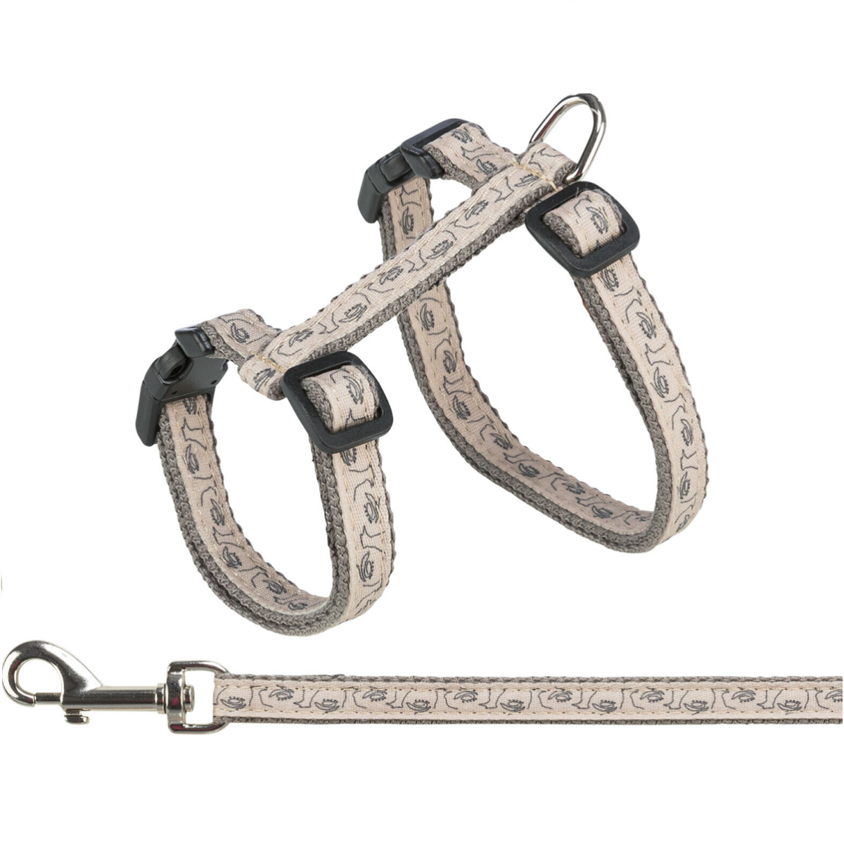 TRIXIE Set Lesa şi Ham Pisici Adulte, Bej si Gri, 27-45cm | 1.2m