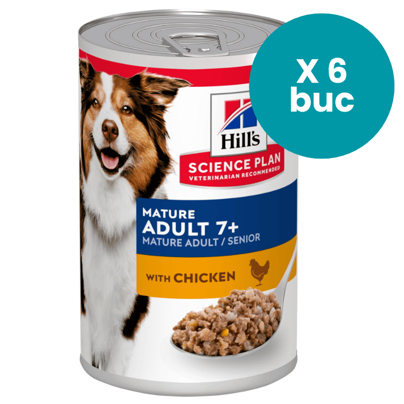 HILL'S Science Plan Mature Adult 7+ cu Pui, Multipack 6x370 g – Hrană Umedă pentru Câini Seniori, cu Textură Moale și Nutriție Echilibrată