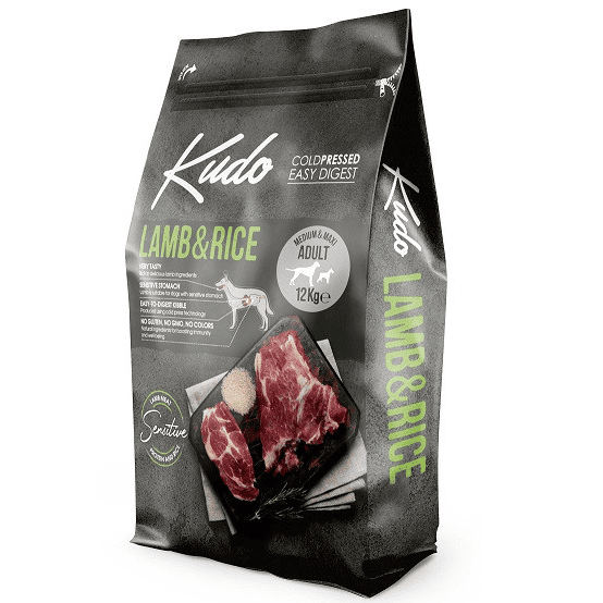 KUDO Adult Medium-Maxi Sensitive cu Miel si Orez 12 kg | Hrana Uscata Presata la Rece pentru Caini Adulti de Talie Medie si Mare | Digestie Usoara si Toleranta Ridicata