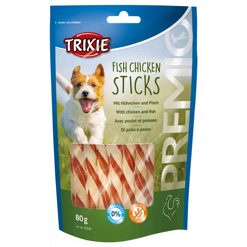 Recompensa Caini PREMIO Stick Rasucit cu Pui si Peste, 80g