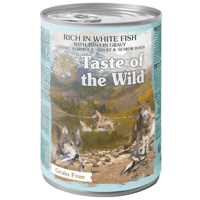 TASTE of the WiILD Canine Recipe with White Fish & Tuna in Gravy 390 g | Hrana Umeda Fara Cereale pentru Caini Adulti si Seniori | cu Peste Alb, Ton si Pasare