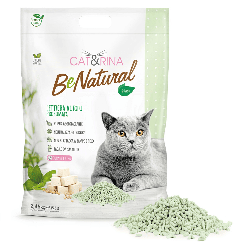 CAT&RINA BeNatural, Asternut igienic Vegetal (Tofu si Ceai Verde) Pentru Litiera Pisici, 5.5L