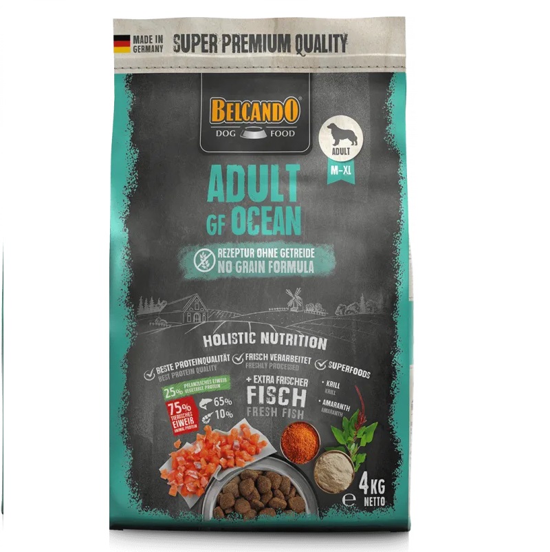 BELCANDO Adult Grain Free Ocean, cu Somon, Hrana Uscata Fara Cereale Pentru Caini, 4kg 