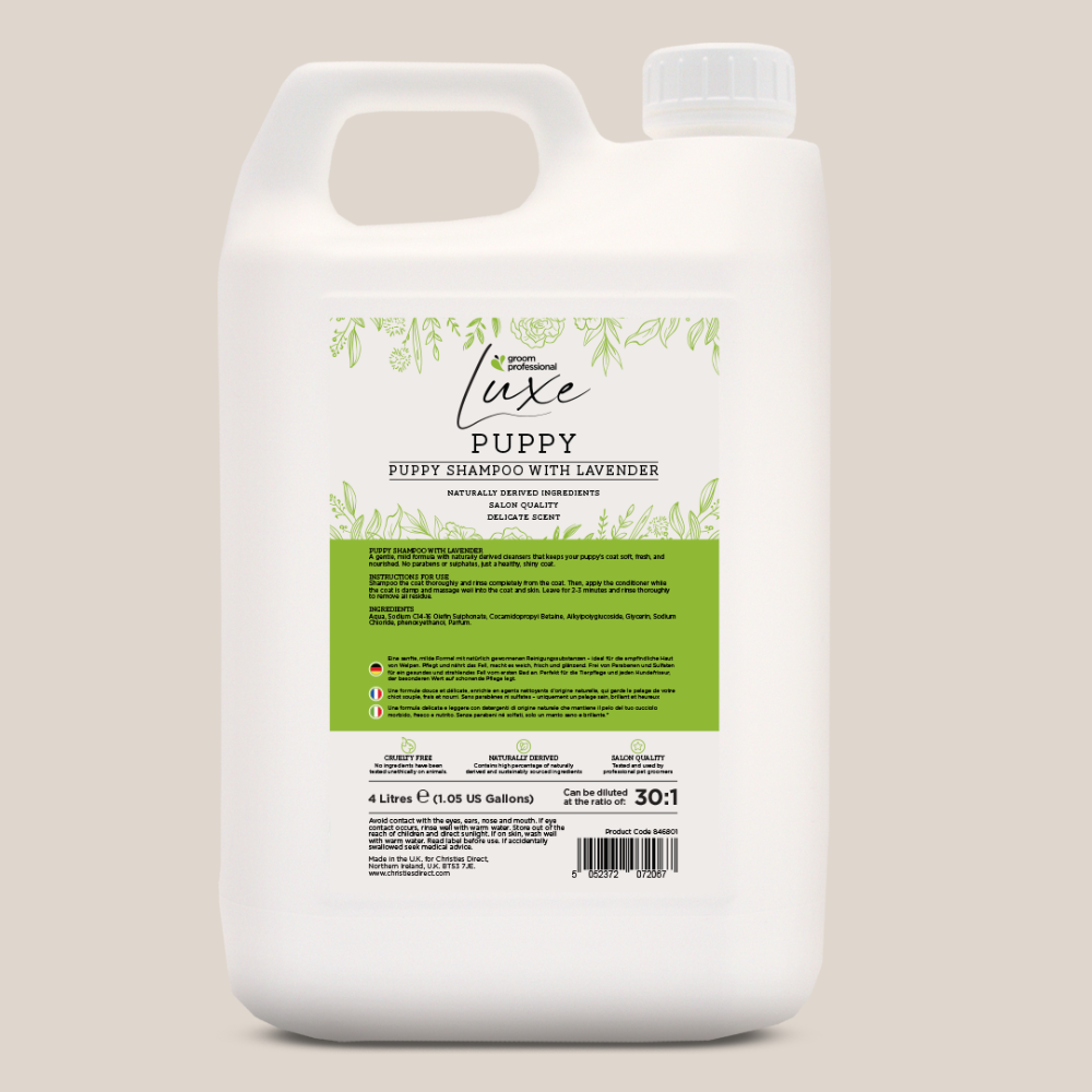 GROOM PROFESSIONAL Luxe Puppy Lavender, 4 L - Sampon Ultra-Delicat si Calmant Concentrat 30:1 pentru Pui de Caine, cu Ingrediente Naturale