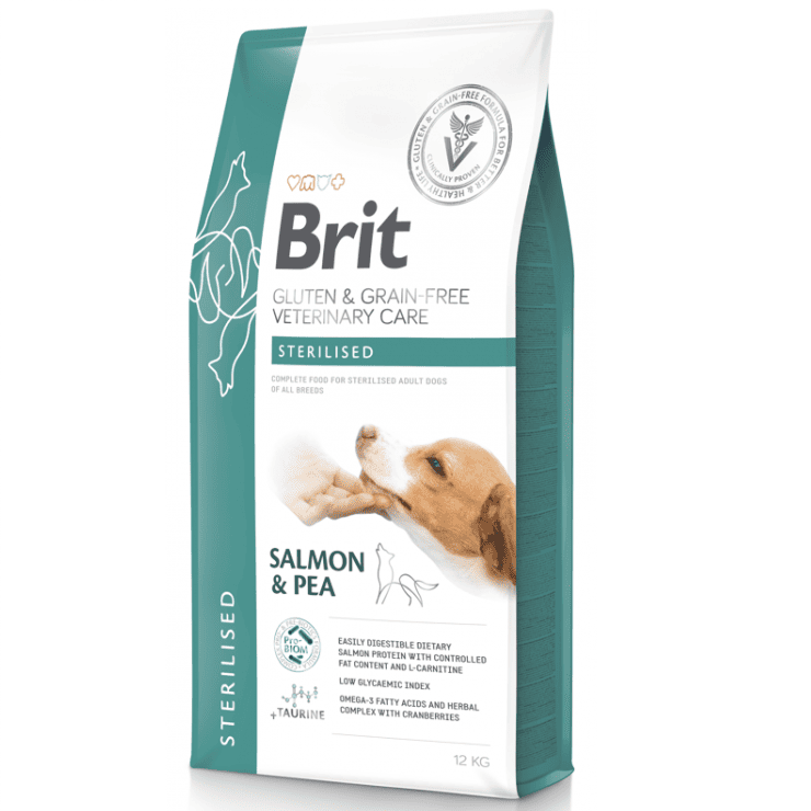 BRIT VET DIETS Dog Grain Free Sterilised cu Somon 12 kg | Hrana Uscata pentru Caini Castrati / Sterilizati | Suport control greutate si conditie corporala