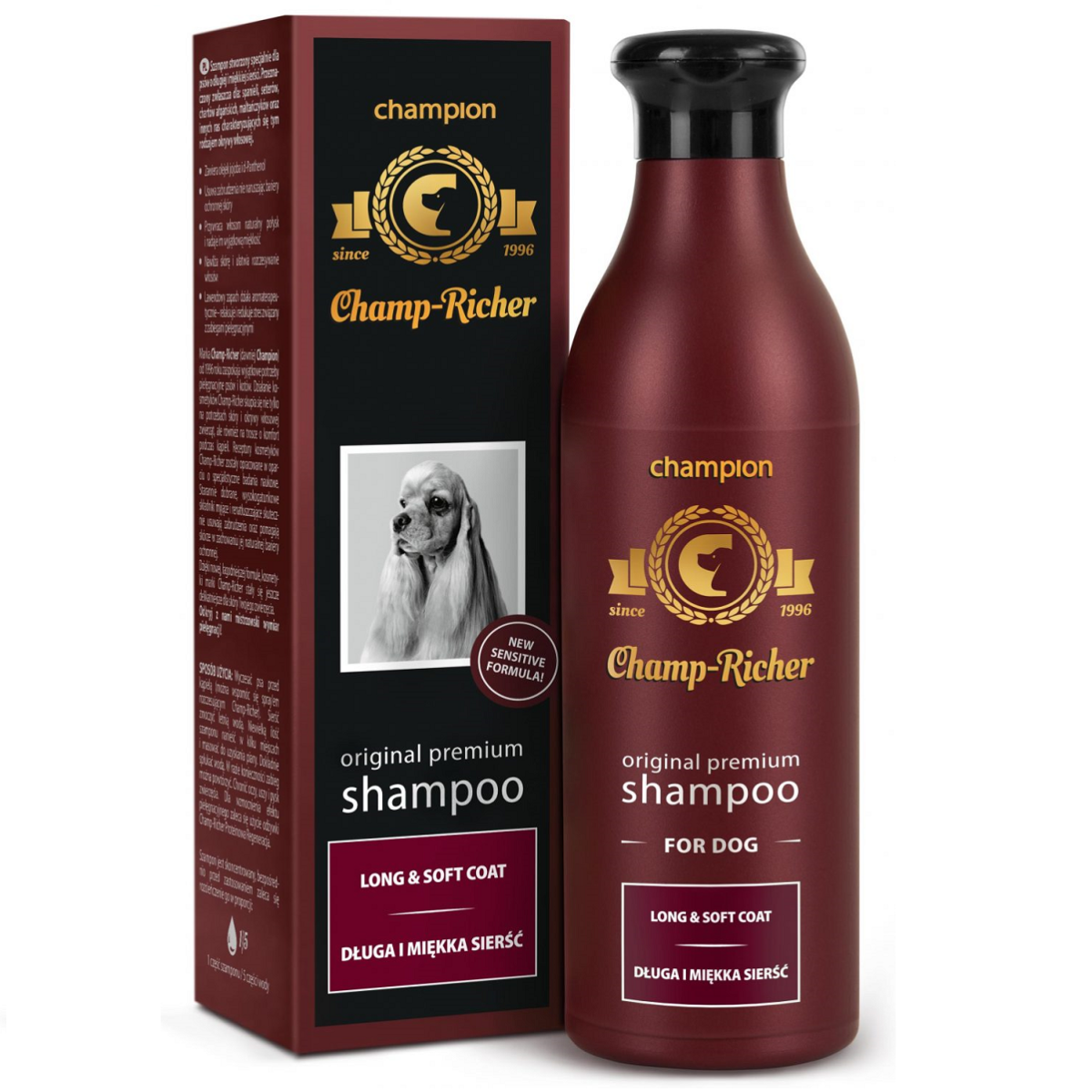 CHAMP RICHER, Sampon Profesional Concentrat 1:5, Pentru Caini cu Blana Lunga si Matasoasa, 250ml
