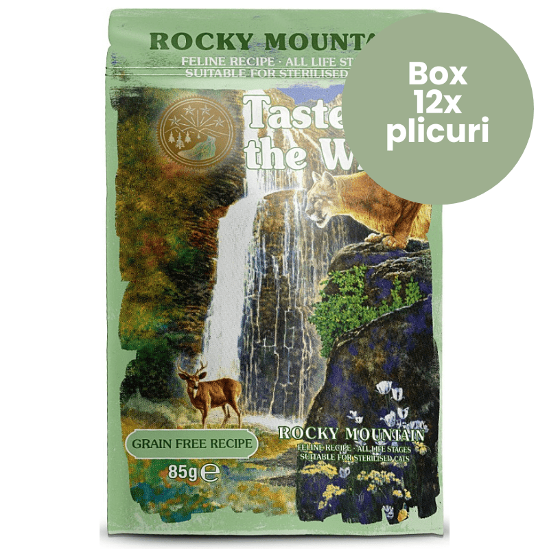 TASTE of the WILD Cat Pouch All Life Stages Rocky Mountain Box 12x85 g | Hrana Umeda Fara Cereale pentru Pisici de Toate Varstele | Bucati de Pui si Somon in Sos