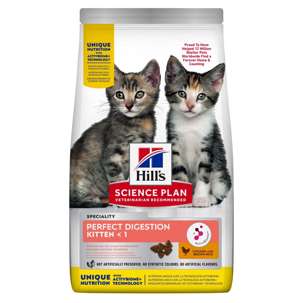 HILL'S Science Plan Perfect Digestion Kitten cu Pui și Orez Brun, 1.5kg – Hrană Uscată pentru Pisoi, cu ActivBiome+ și Prebiotice pentru Digestie Sănătoasă