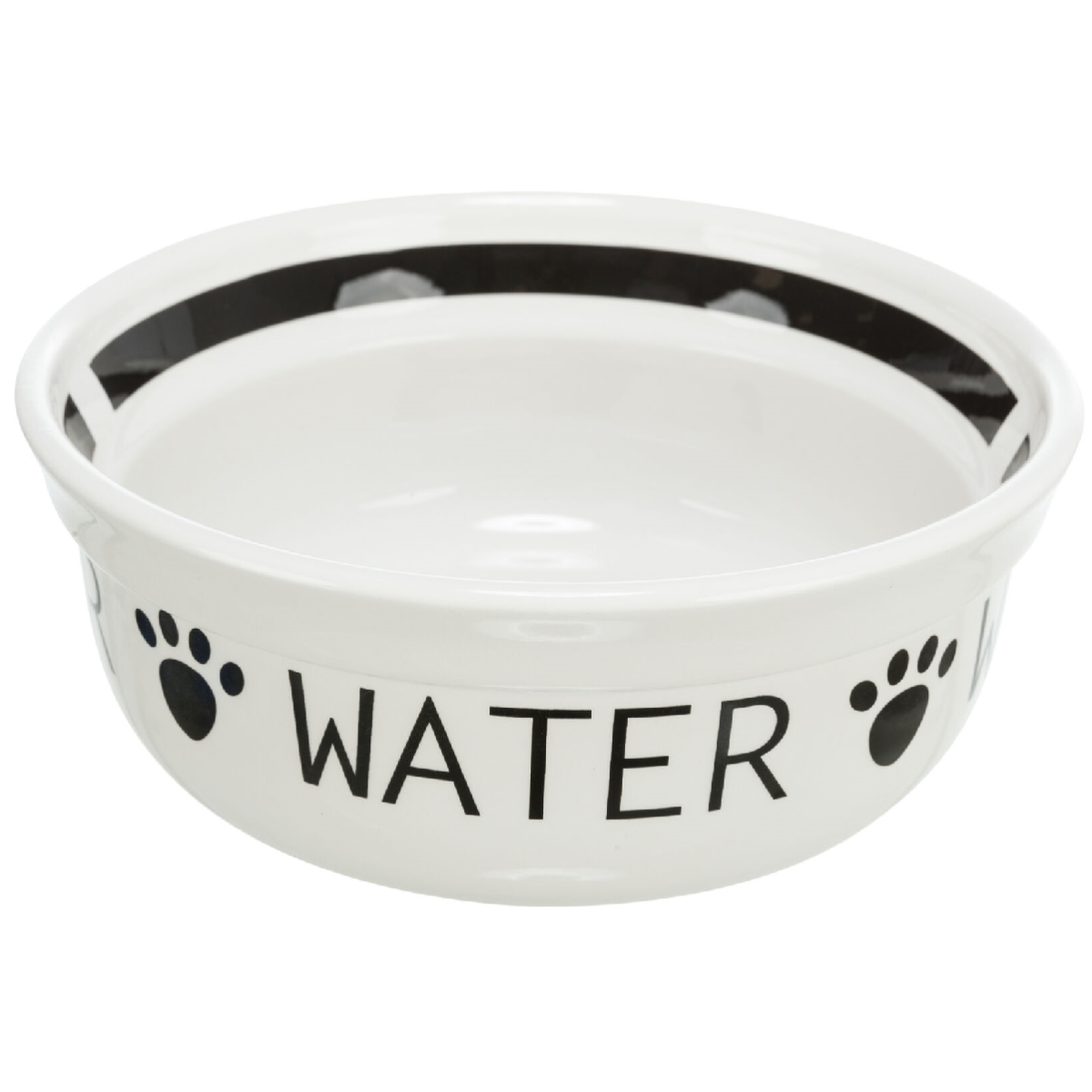 Castron Ceramic de schimb Pentru Caini, WATER, Alb / Negru, 2.6L | Diametru 25cm