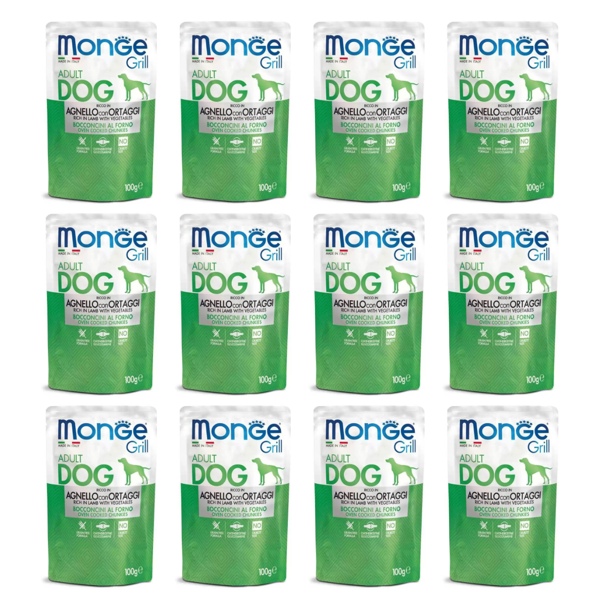 MONGE Dog Grill, cu Miel, Set Plicuri Hrana Umeda Fara Cereale Pentru Caini, 12x100g
