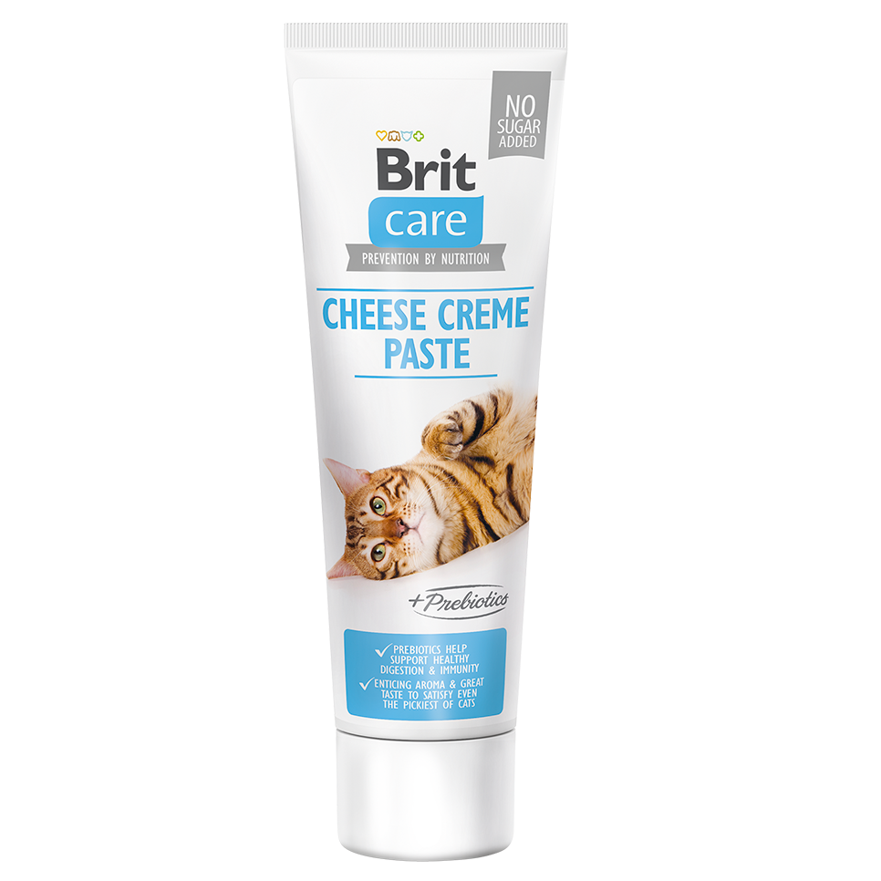 BRIT CARE Cheese Creme Paste, Crema de Branza si Prebiotice, Recompensa Functionala Pisici, Suport Digestie Optima, Pasta, 100g