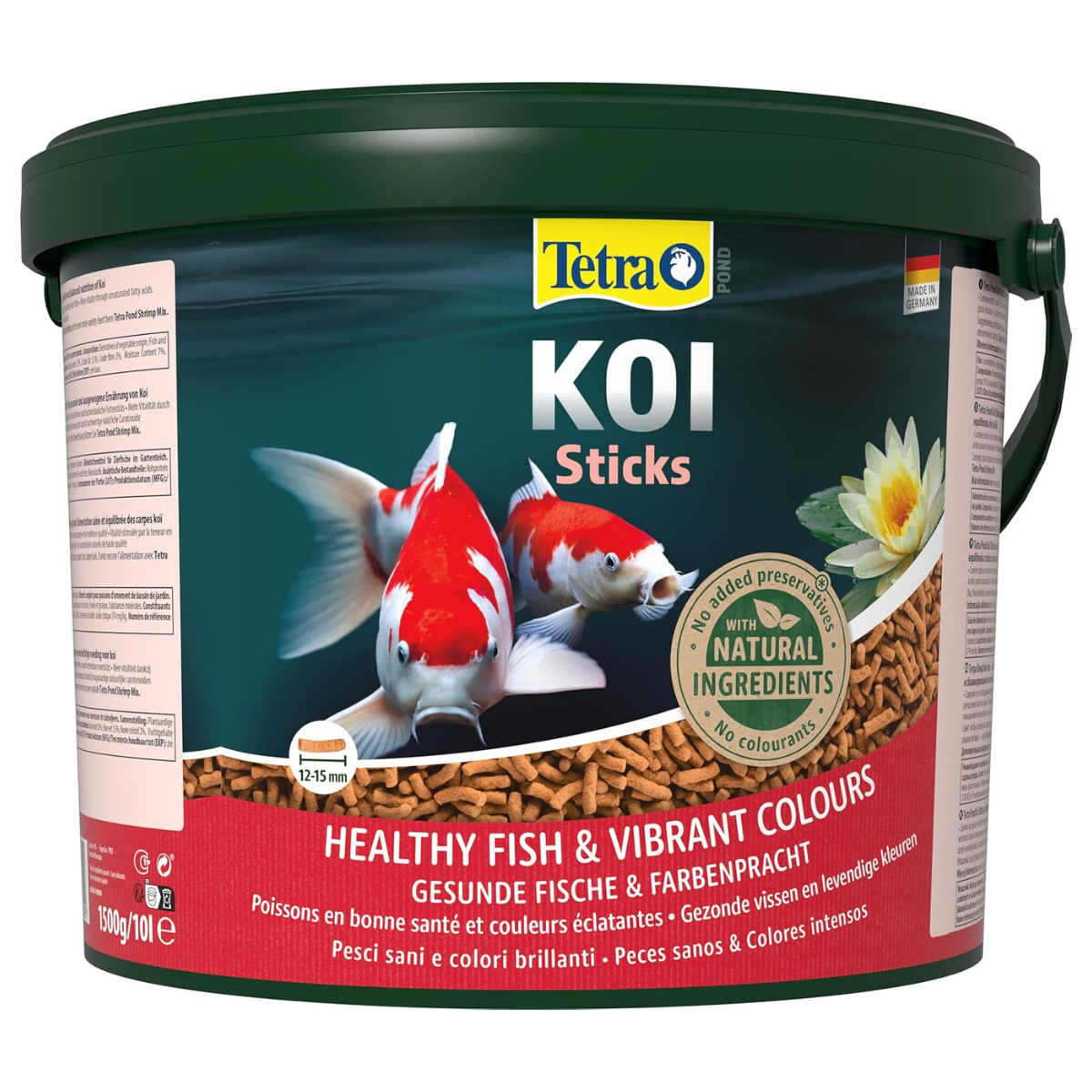 TETRA Pond Koi Sticks, Hrană Completă pentru Crapi Koi, Pesti Sanatosi și Culori Vibrante, 10L