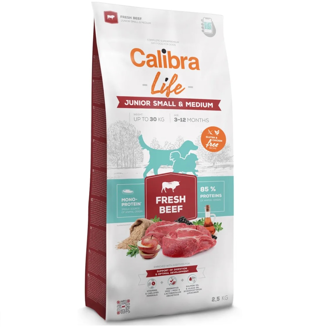 CALIBRA Dog Life Junior Small & Medium – Hrană Monoproteică cu Vită Proaspătă, fara Gluten si Pui, pentru Caini Juniori de Talie Mica si Medie, 2.5kg