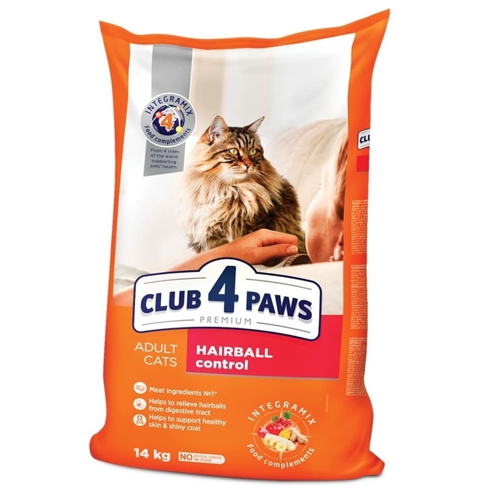 CLUB 4 PAWS Cat Hairball cu Pui 14 kg | Hrana Uscata Premium pentru Pisici Adulte | Suport pentru Eliminarea Ghemelor de Par