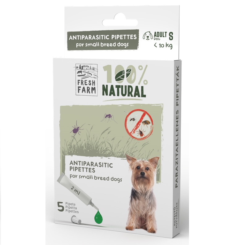 FRESH FARM Spot-On Caini de Talie Mica S 5x2 ml – Solutie Naturala Antiparazitara cu Extracte Vegetale si Uleiuri Esentiale