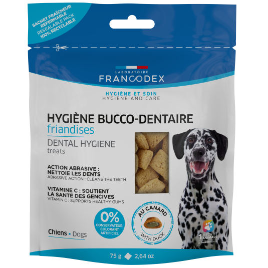 Francodex Dental Hygiene, Recompense Dentare Pentru Caini Adulti sau Pui, Mentinerea Igienei Bucale, 75g