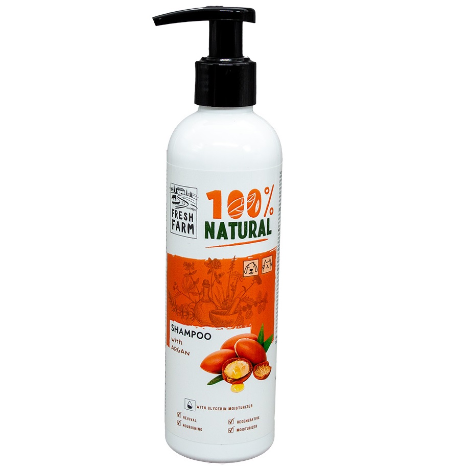 FRESH FARM Argan Shampoo 250 ml – Sampon Hidratant cu Ulei de Argan pentru Caini si Pisici, Hraneste Parul si Reda Stralucirea Naturala a Blanii
