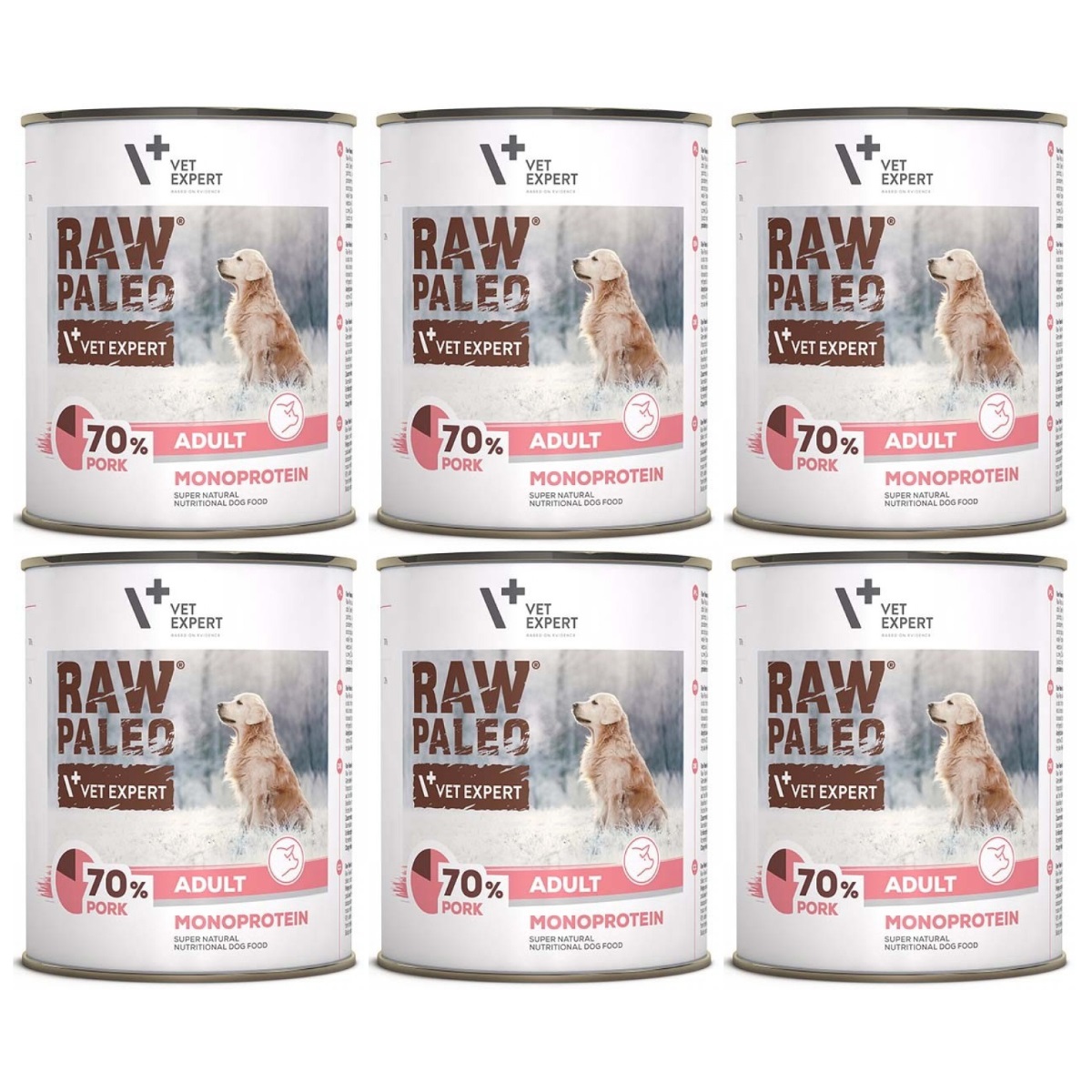 RAW PALEO Adult, cu Porc, Set Conserve Hrana Umeda Monoproteica, Fara Cereale, Pentru Caini, 6x800g