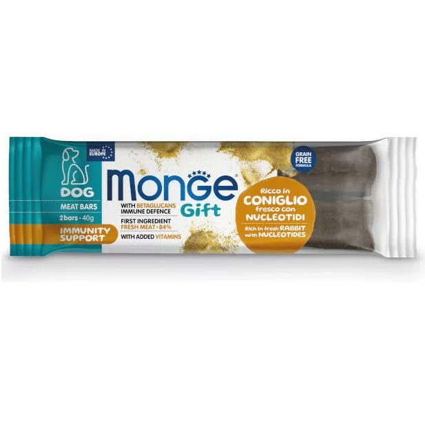 MONGE Gift Immunity Suport, cu Iepure , Recompense Caini Pentru Intarirea Imunitatii, 2 Batoane, 40g