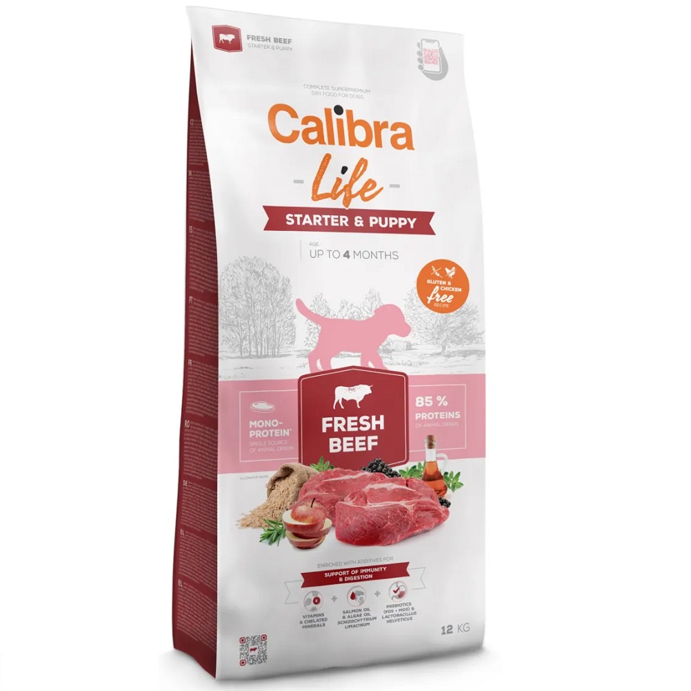 CALIBRA Dog Life Starter & Puppy – Hrană Uscată Monoproteică cu Vită Proaspătă, Fără Gluten, pentru Căței 1–4 Luni,  12kg