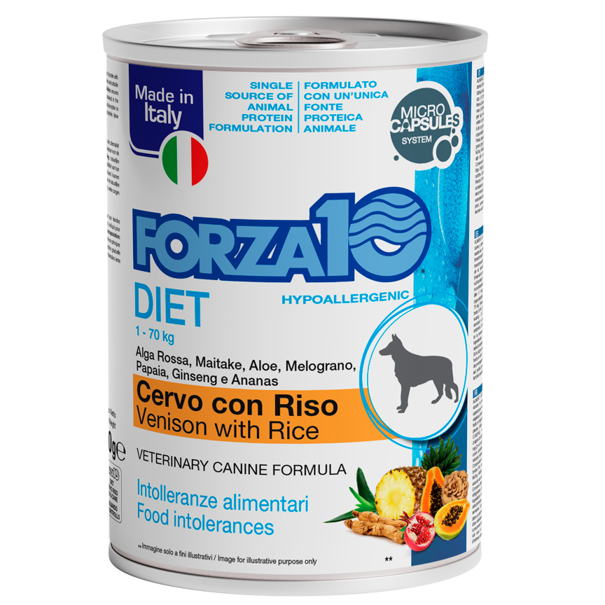 FORZA10 Solo Diet cu Vanat si Orez, 400g - Hrana Umeda Monoproteica pentru Caini cu Alergii si Intolerante | Dieta de Excludere 