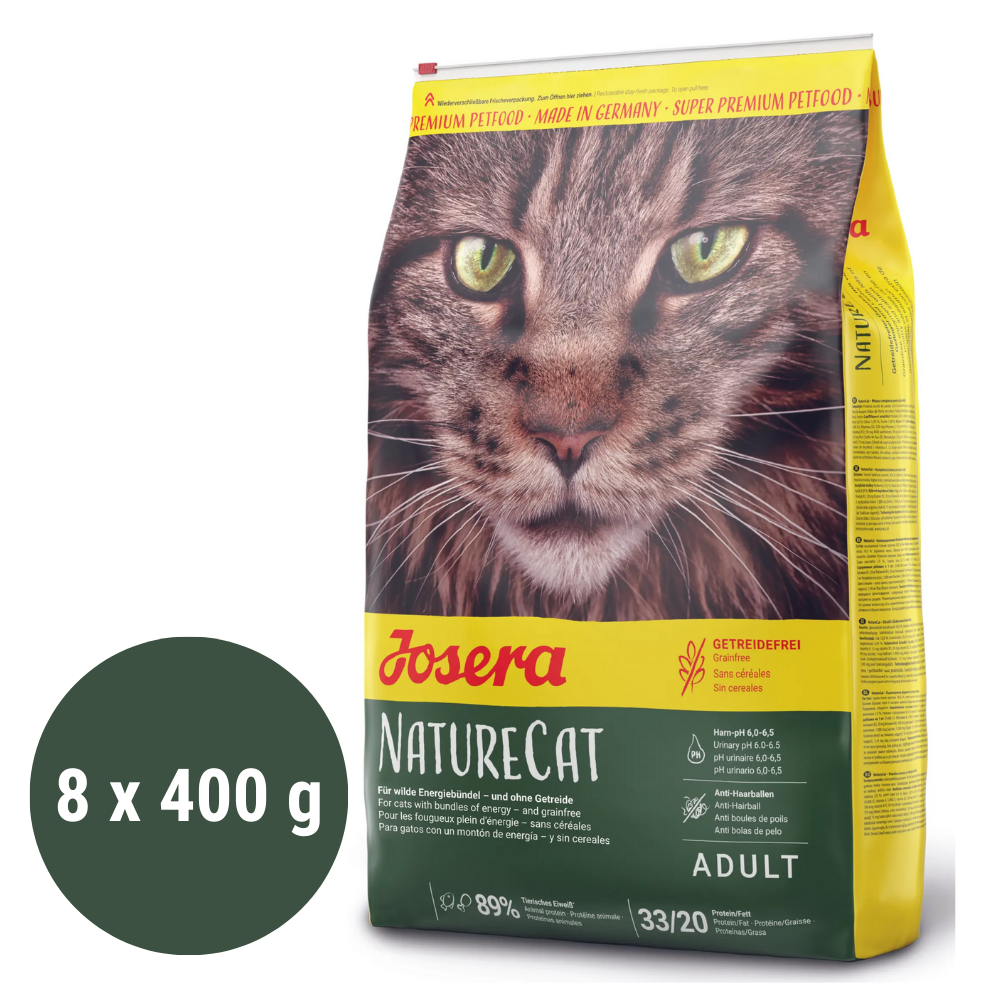 JOSERA NatureCat, cu Pasare si Somon, Set 8x400 g – Hrană Uscată Premium Fara Cereale pentru Pisici Adulte, Energie și Vitalitate