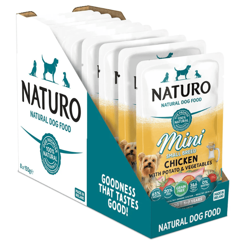 NATURO Adult Mini Dog Grain Free cu Pui, Cartofi si LegumeMultipack 8x150 g | Hrana Umeda Completa fara Cereale 100% Naturala pentru Caini Adulti de Talie Mica