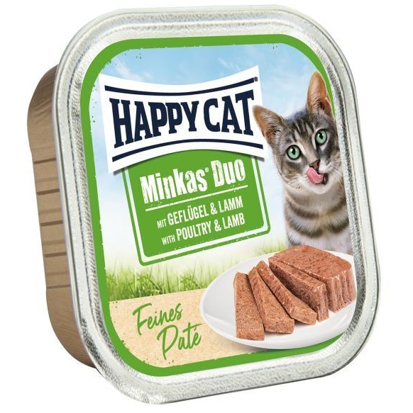 HAPPY CAT Minkas Duo, cu Pasare si Miel – Hrană Umedă Premium fără Cereale pentru Pisici Adulte, (Pate fin) – 100 g