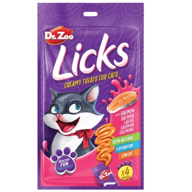 DR. ZOO Licks Somon 4 x 15 g | Recompensa Cremoasa pentru Pisici