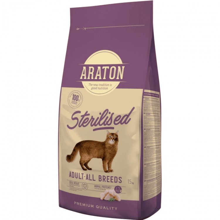 ARATON Cat Sterilized 15 kg | Hrana Uscata Completa pentru Pisici Adulte Sterilizate
