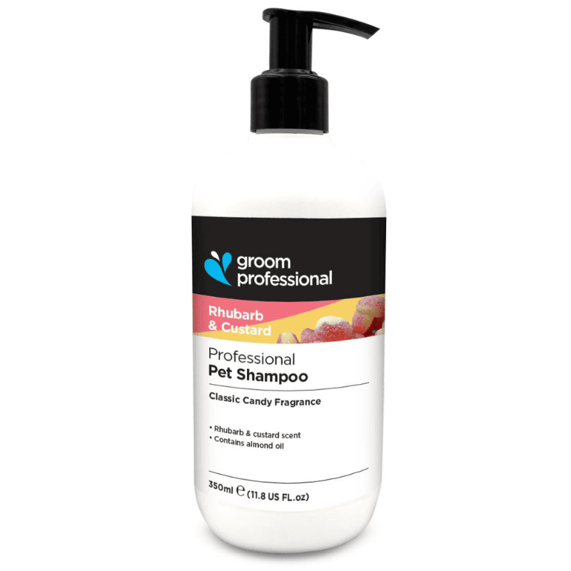 GROOM PROFESSIONAL Rhubarb & Custard Shampoo 350 ml | Sampon Profesional Concentrat (dilutie 12:1) cu Ulei de Migdale pentru Caini | Curatare Profunda, Hidratare si Stralucire