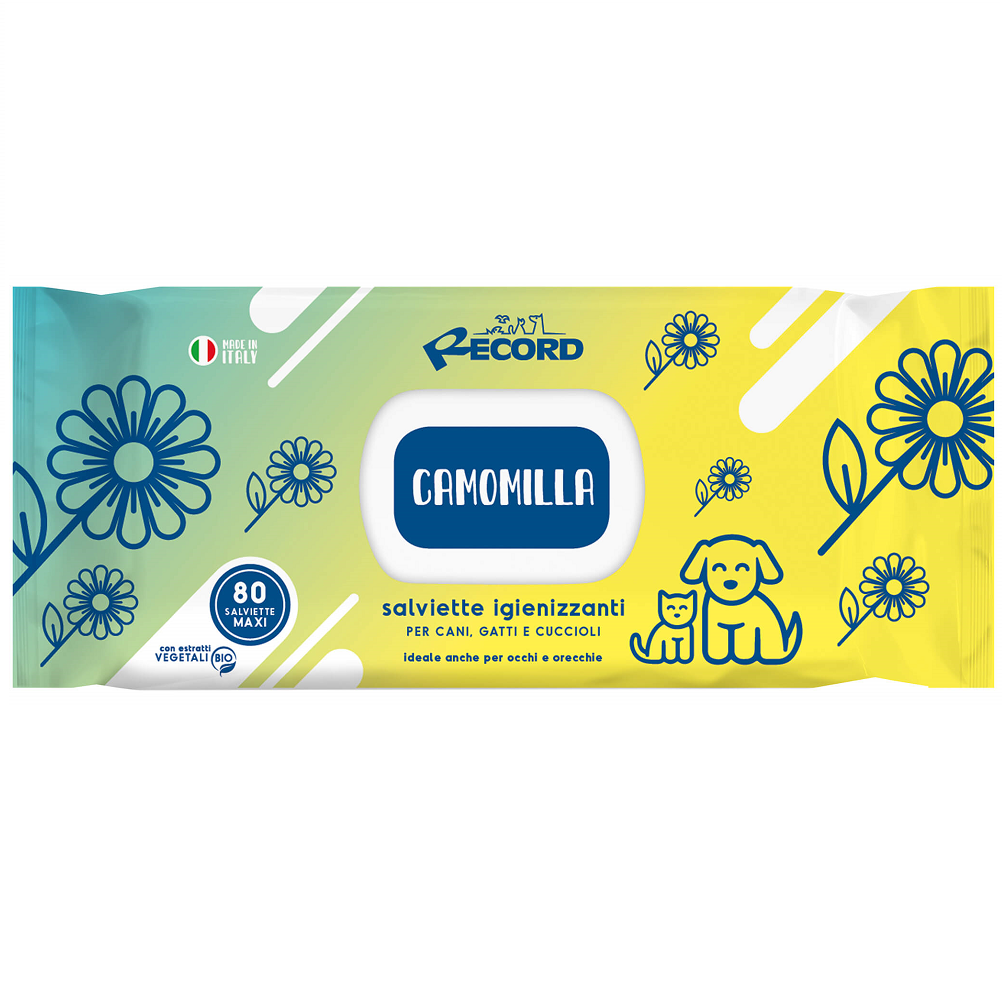 RECORD Servetele Umede Antibacteriene, cu Extracte Organice Vegetale, Musetel, Pentru Caini si Pisici, 80Buc