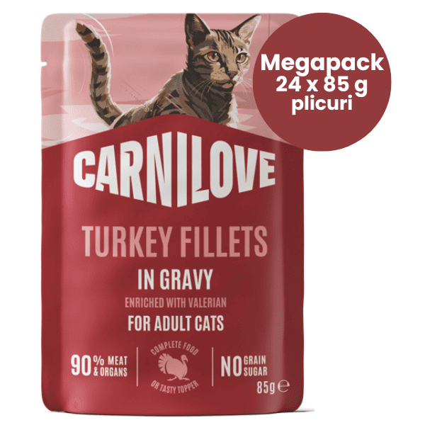 CARNILOVE Cat cu Curcan si Valeriana in Sos Megapack 24x85 g | Hrană Umedă Completă Fără Cereale pentru Pisici Adulte