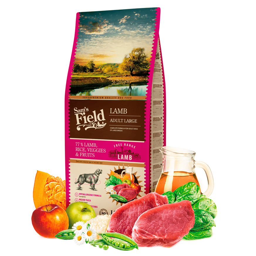 SAM'S FIELD Adult LB Lamb 13 kg | Hrana Uscata Super-Premium pentru Caini Adulti de Talie Mare | Formula Fara Gluten cu Carne de Miel | Suport Articular, Digestie Eficienta si Imunitate Puternica