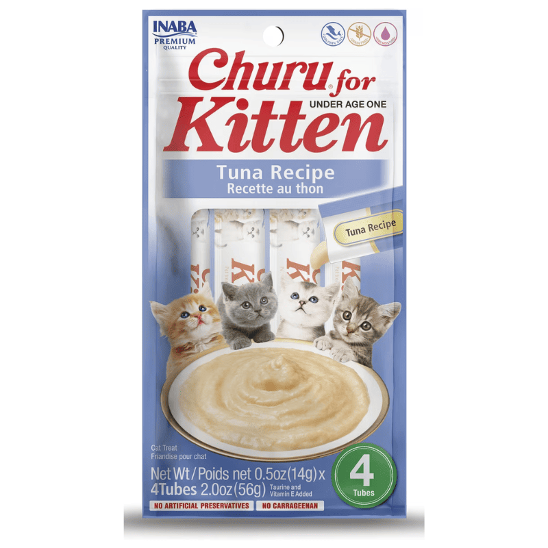 INABA Ciao Churu Creamy Sticks Kitten Tuna Recipe 4x14 g | Recompense Cremoase fara Cereale pentru Pisoi | cu Ton | Sanatoase, Bogate in Proteine si cu Calorii Putine