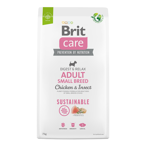 BRIT CARE Sustainable Adult Small Breed, cu Pui și Insecte, Hrană Uscata Sustenabilă pentru Câini de Talie Mică, Fără Gluten, 7kg