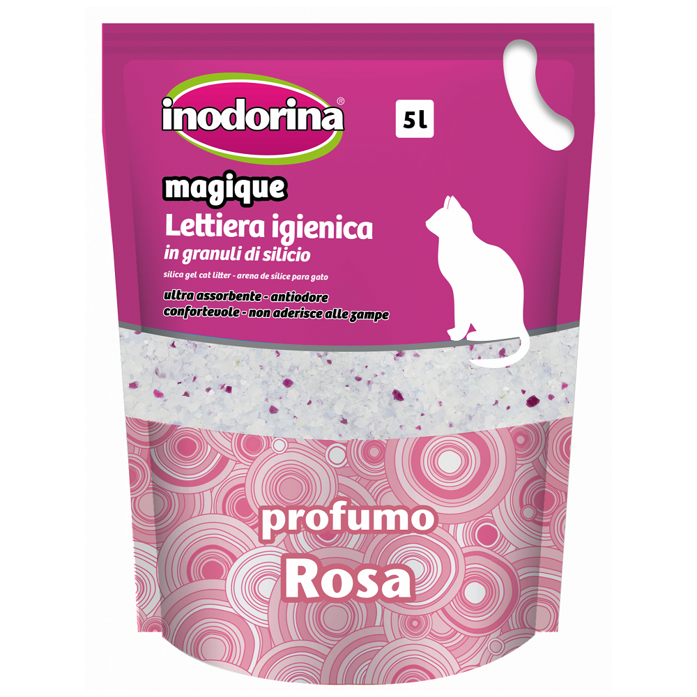 INODORINA Silicat Pentru Litiera Pisicii, Parfum de Trandafiri, 5L | 2.5kg