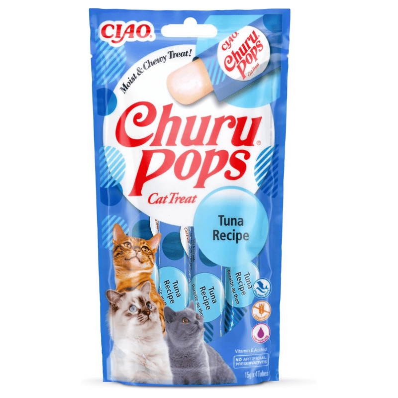 INABA Churu Pops Tuna 4x15 g | Recompense Moi fara Cereale pentru Pisici | cu Ton | Sanatoase si Intens Hidratante