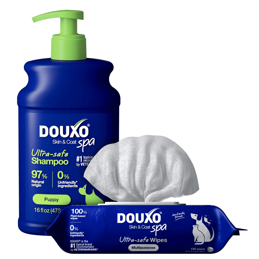 DOUXO SPA Rutina pentru Catei | Ingrijire Delicata pentru Piele si Blana in Crestere | Sampon Puppy + Servetele Multifunctionale