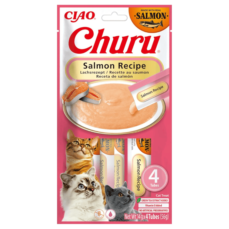 INABA Ciao Churu Creamy Sticks Salmon 4x14 g | Recompense Cremoase fara Cereale pentru Pisici | cu Somon | Sanatoase, Delicioase si cu Calorii Putine