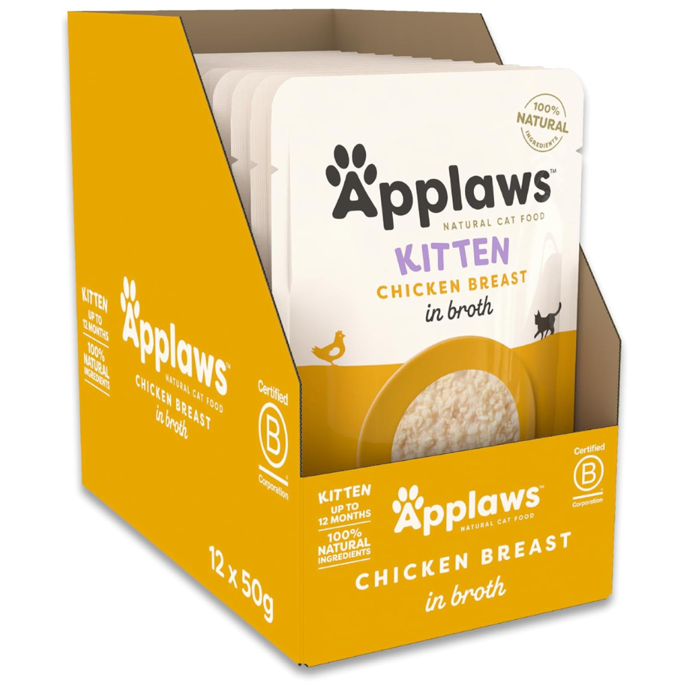 APPLAWS Kitten cu File de Pui in Supa Nutritiva 12x50 g - Bax  Hrana Umeda Naturala Complementara pentru Pui de Pisica