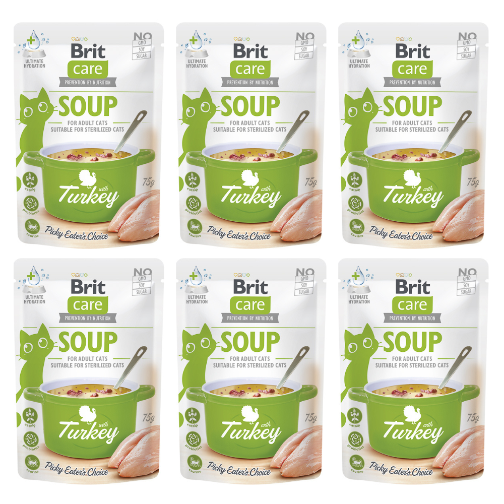 BRIT CARE Cat Soup, cu Curcan, Set Plicuri Hrana Umeda Pentru Pisici (supă cremoasă), 6x75g