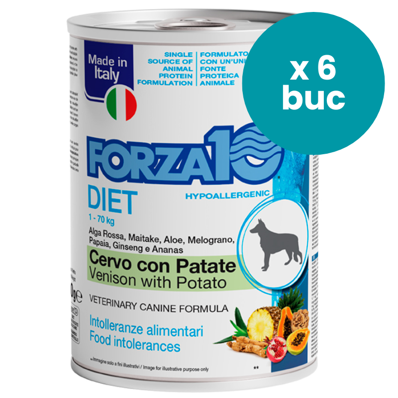 FORZA10 Solo Diet cu Vanat si Cartofi, Multipack 6x400g - Hrana Umeda Monoproteica pentru Caini cu Alergii si Intolerante | Dieta de Excludere 