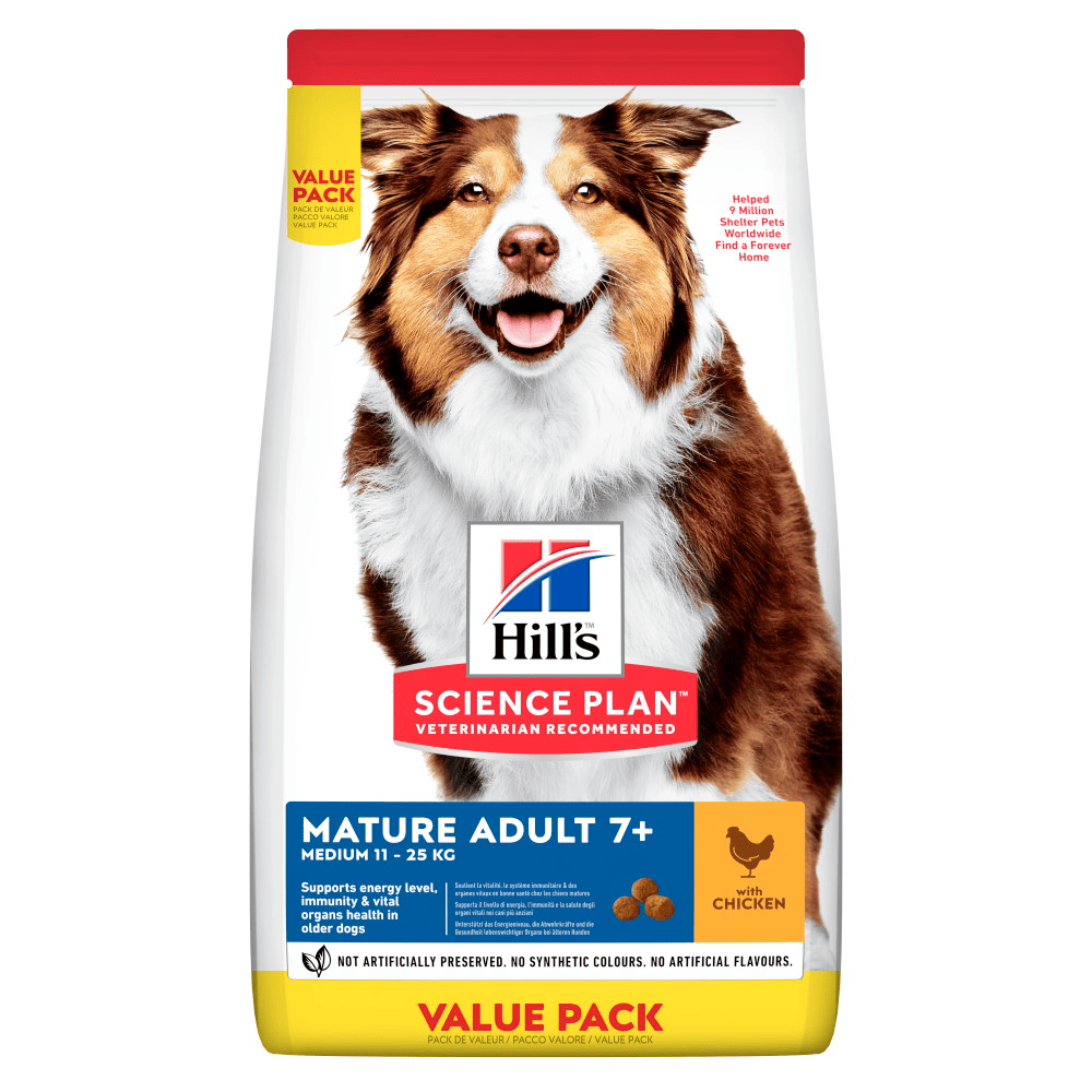 HILL'S Science Plan Mature Adult Medium cu Pui, Value Pack 18 kg – Hrana Uscata pentru Caini Seniori 7+, Sustine Energia, Imunitatea si Organele Vitale