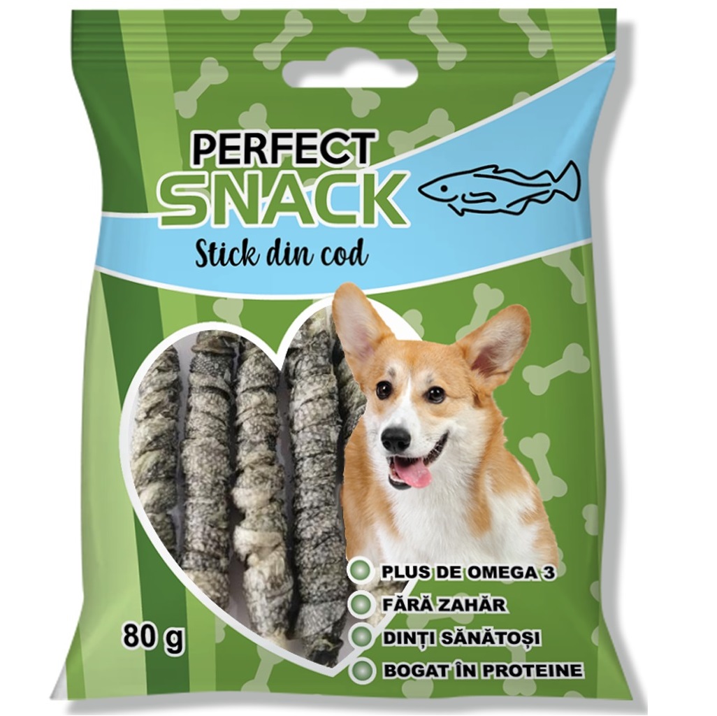 PERFECT Snack, Recompense Pentru Caini, Stick cu Cod, 80g